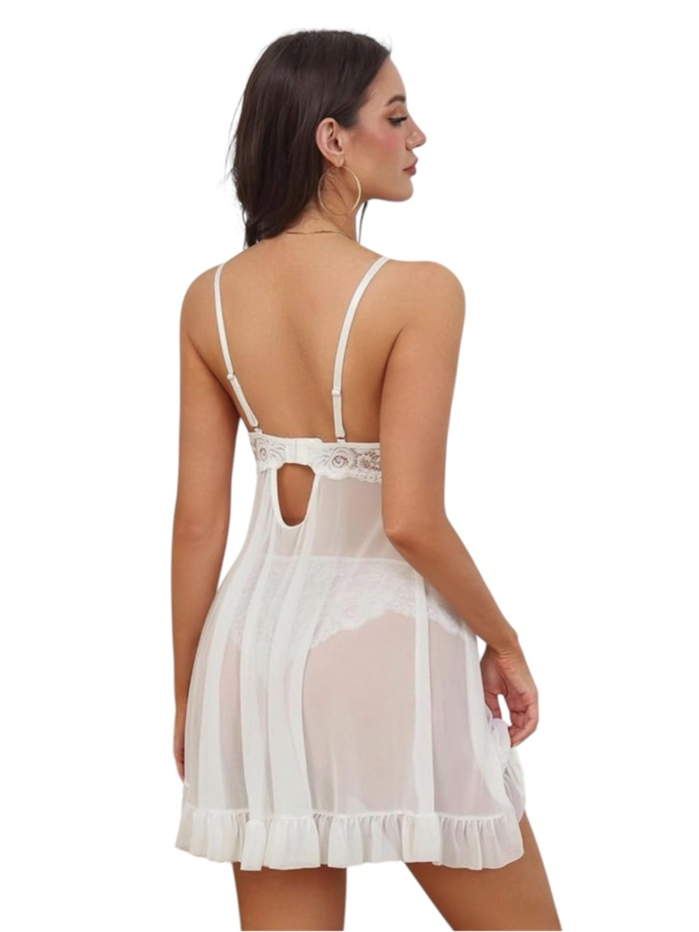NWT White Lace Babydoll Lingerie Set Ruffle Hem & Matching Panty Size XL - Picture 4 of 11
